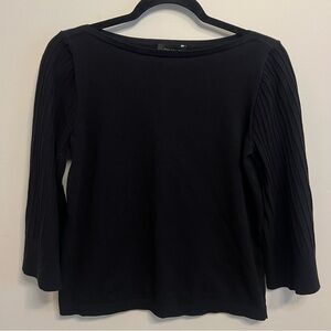 Ann Taylor Elegant Black Pleated Sleeve Top